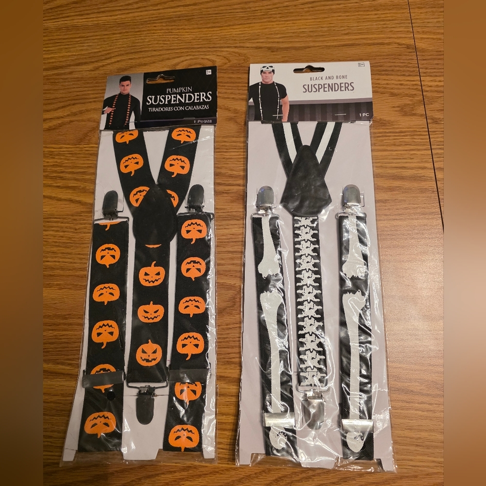 Pumpkin And Bone Patterned Halloween Suspenders